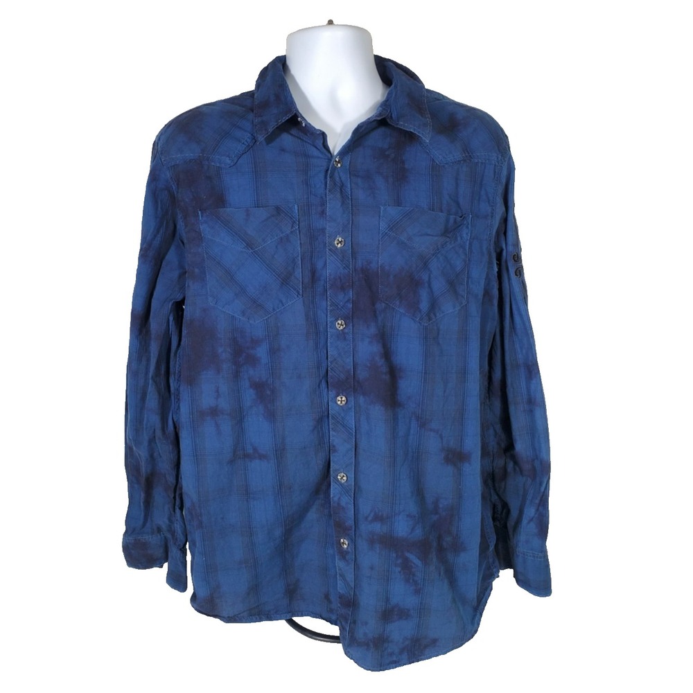 AFFLICTION Men's XL Blue Embroidered Button Up Shirt